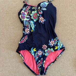 Anne Cole Navy Floral Swim One Piece